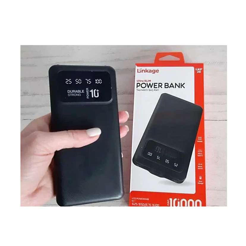 Повербанк LINKAGE LKP-26 10000mAh, 2×USB-A, USB-C та micro-USB, чорний, фото 1