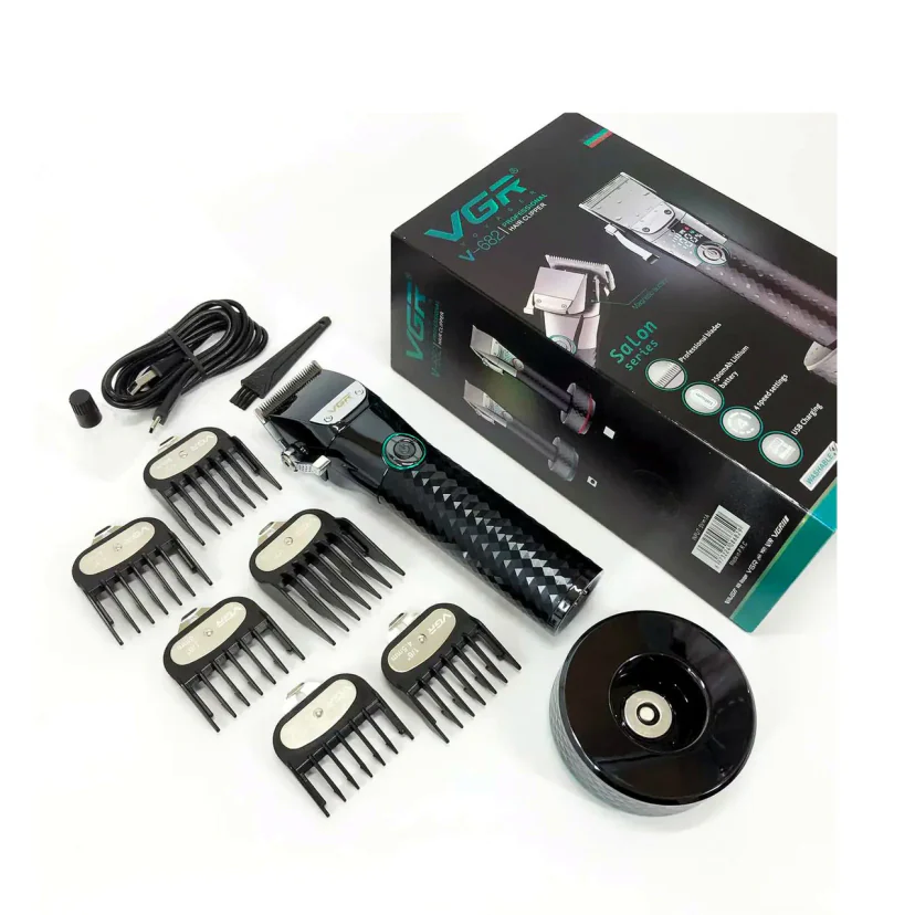 Машинка VGR V-682, 0.8–12 мм, 2500mAh, 300 хв, 6 насадок, LED та база · код 997, фото 1